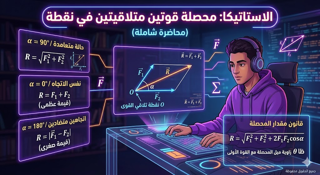 الاستاتيكا: محصلة قوتين متلاقيتين في نقطة )💯